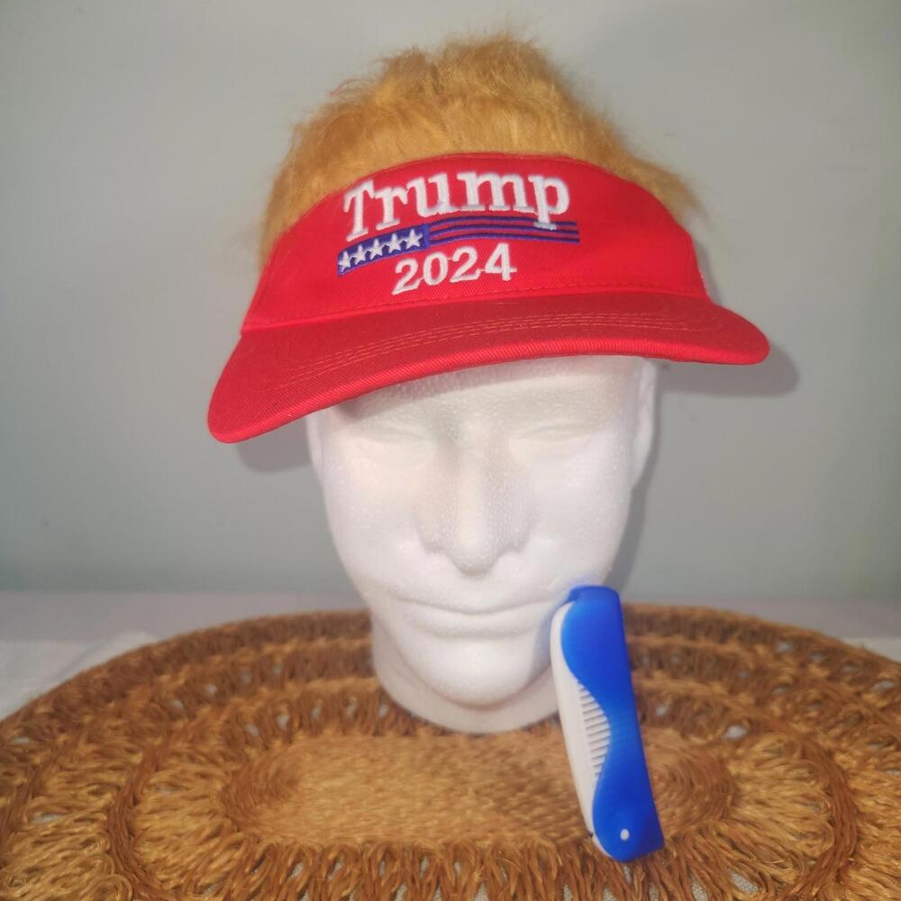 Trump 2024 Novelty Visor Hat w/ Blonde Wig | New in Bag | Patriotic Costume Cap